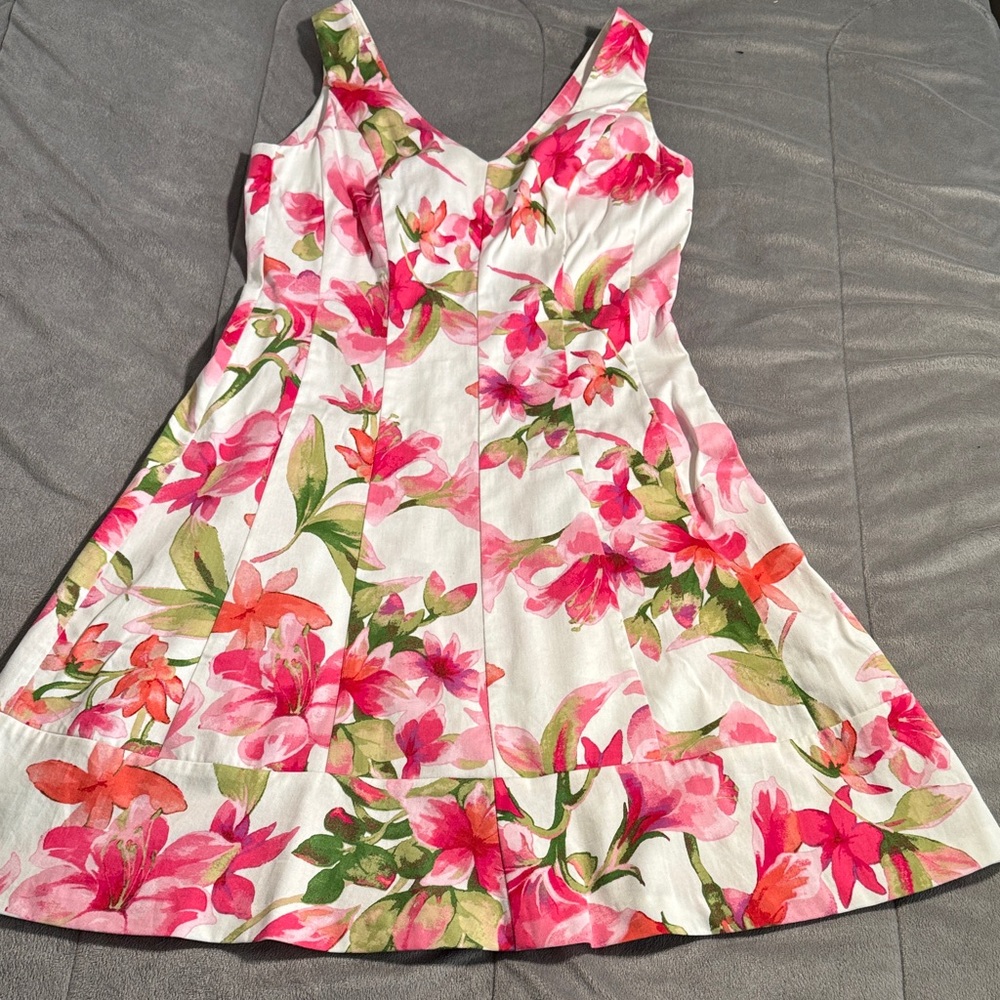 Lauren Ralph Lauren womens Floral A-Line Summer Dress in White, Pink & Green